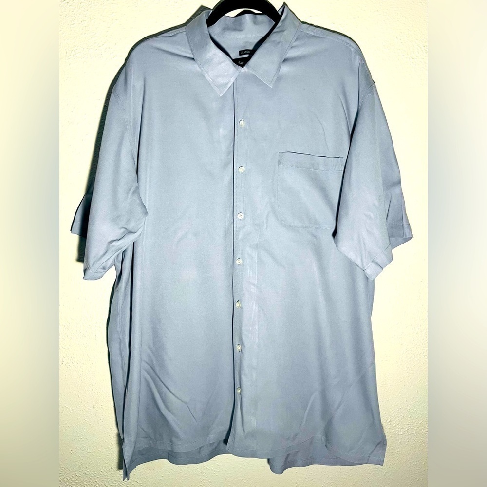 Joseph & Feiss Classic Fit Blue Short Sleeve Button Front Silk Shirt Size 2XLT